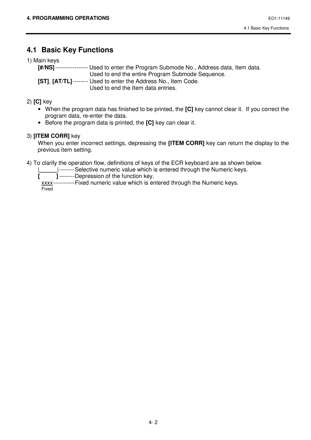 Toshiba MA-1535-2 Basic Key Functions, Used to enter the Address No., Item Code, Used to end the Item data entries 