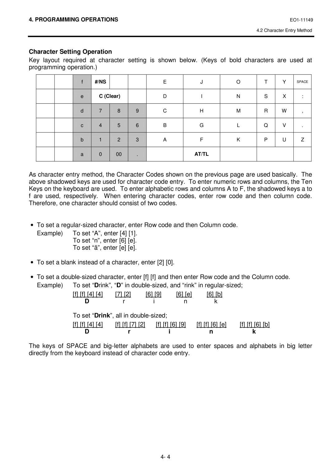 Toshiba MA-1535-2 owner manual Character Setting Operation 