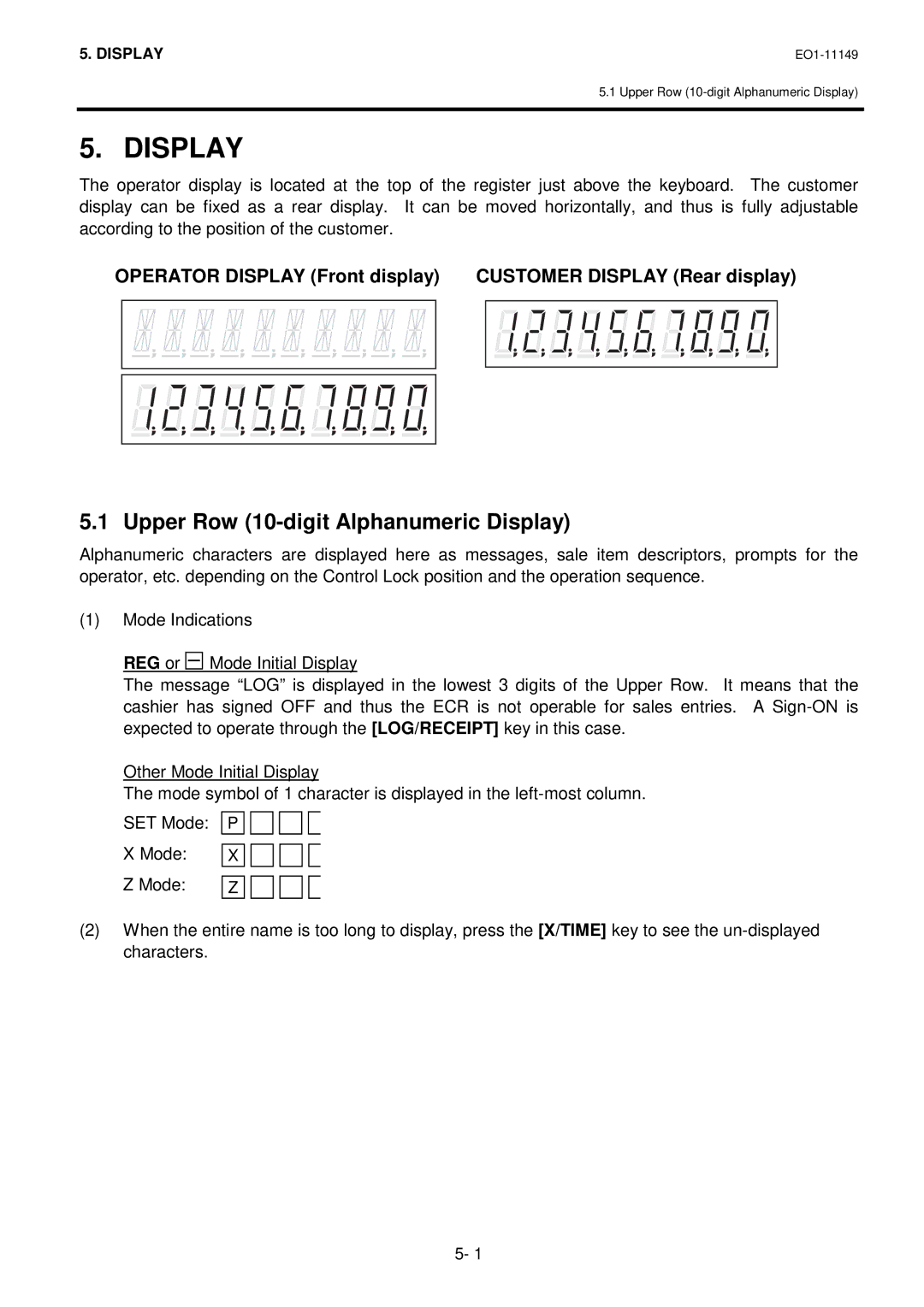 Toshiba MA-1535-2 owner manual Upper Row 10-digit Alphanumeric Display 