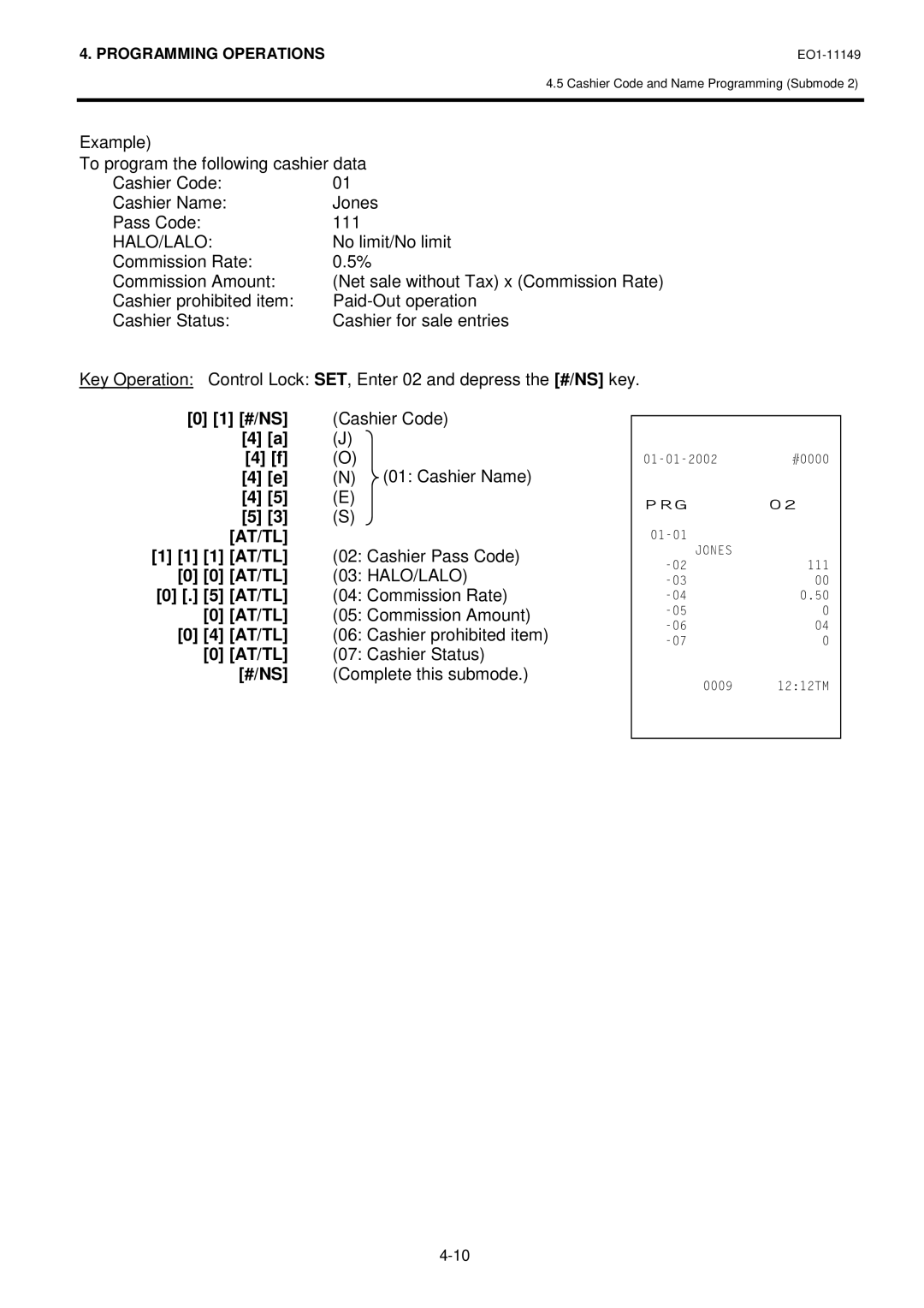 Toshiba MA-1535-2 owner manual Cashier Code Cashier Name, Cashier Pass Code, Complete this submode 