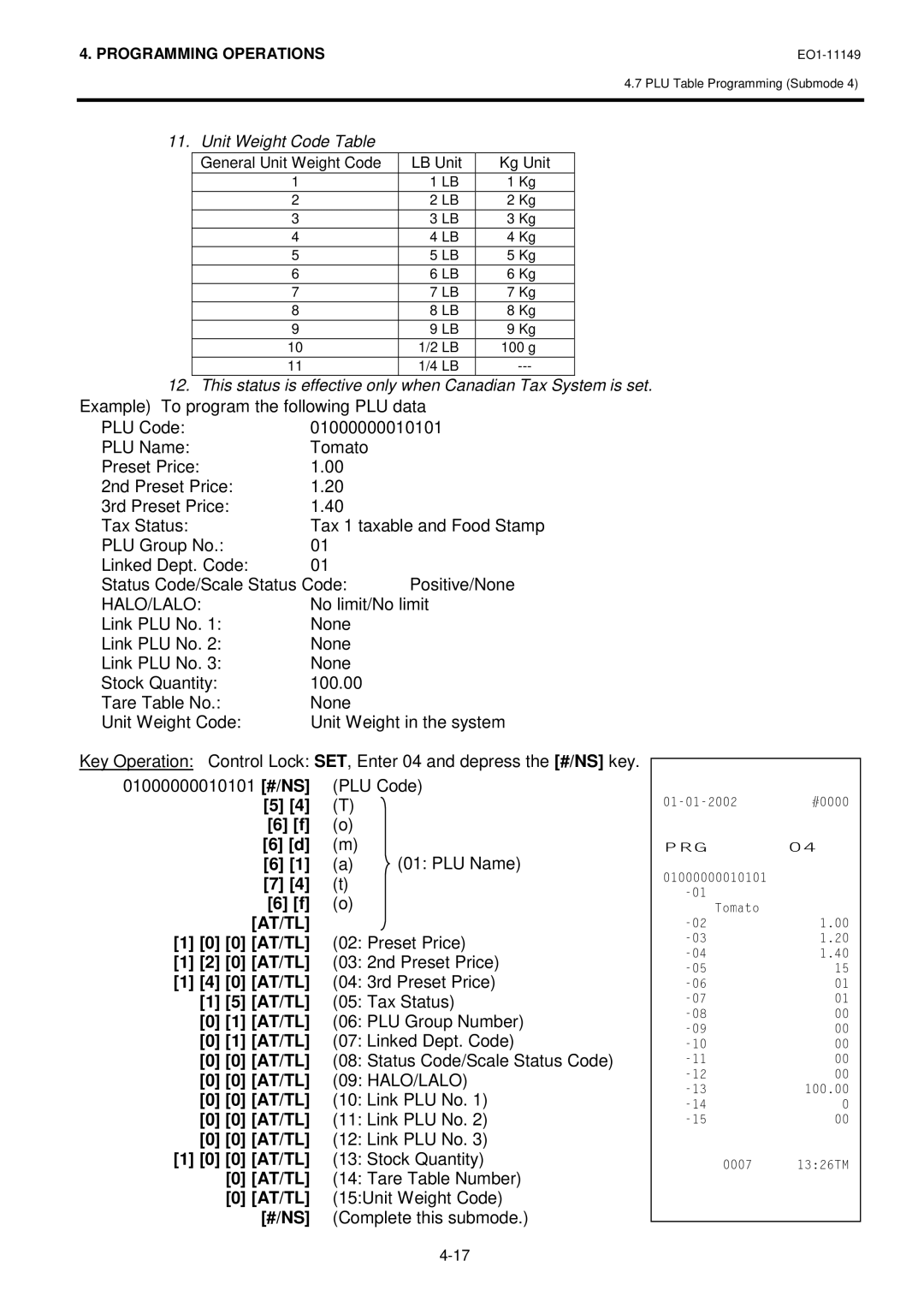 Toshiba MA-1535-2 owner manual Unit Weight Code Table 