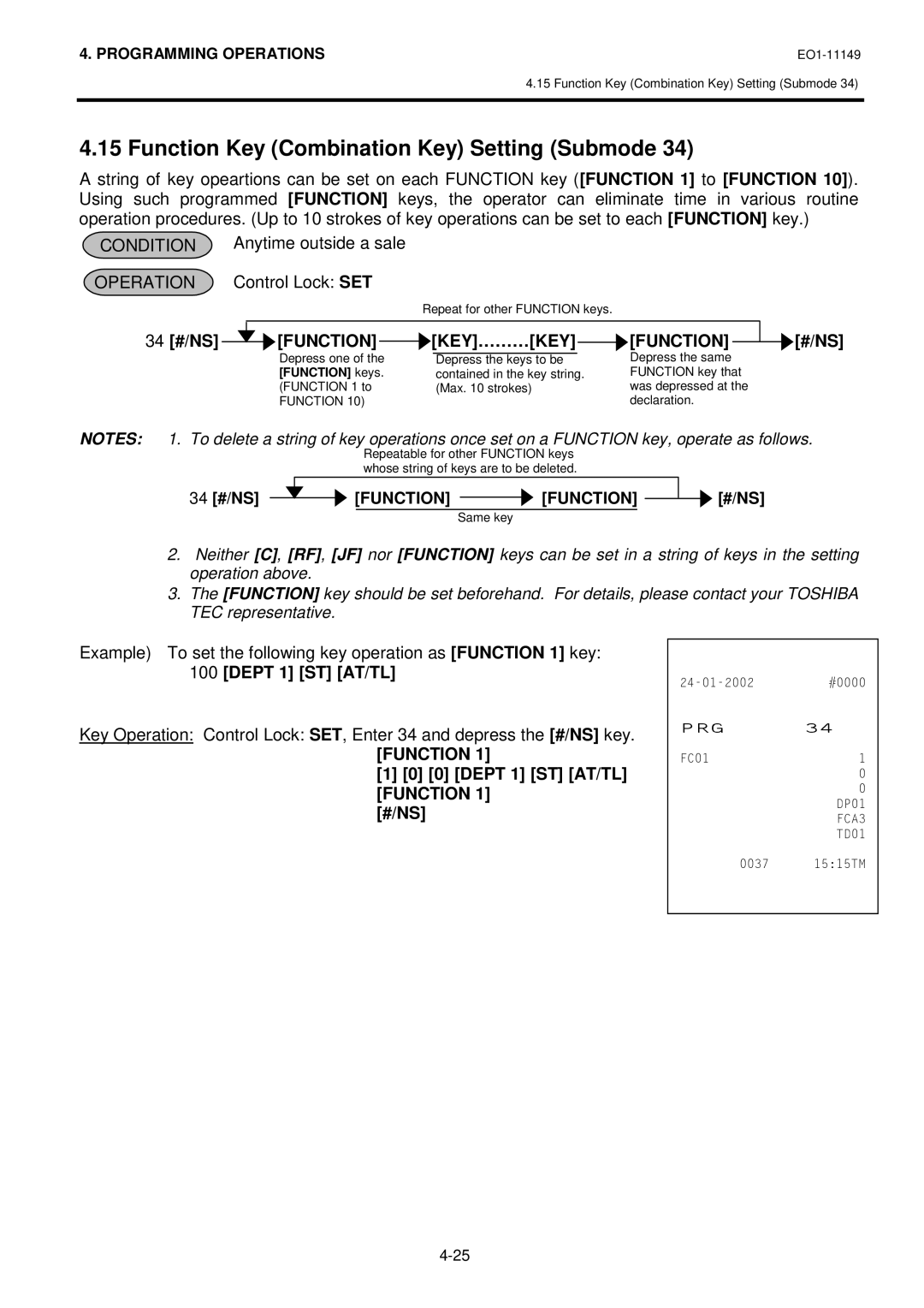 Toshiba MA-1535-2 owner manual Function Key Combination Key Setting Submode, 34 #/NS Function, Key………Key 