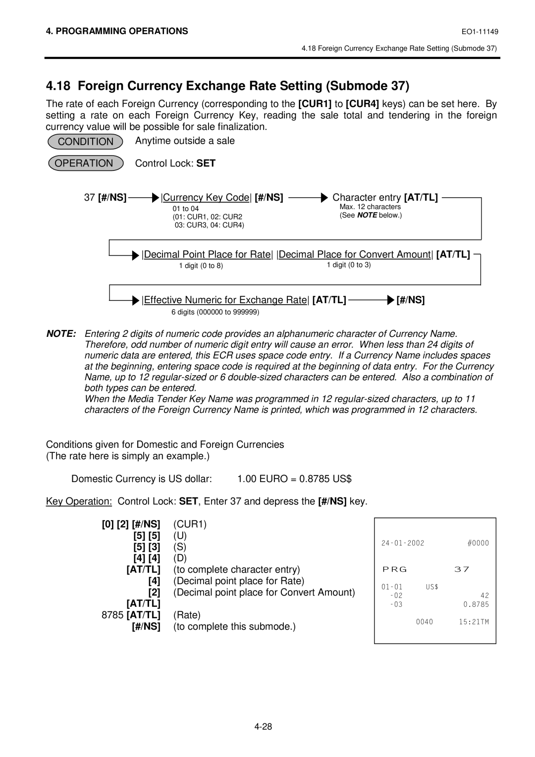 Toshiba MA-1535-2 owner manual Foreign Currency Exchange Rate Setting Submode, 37 #/NS 