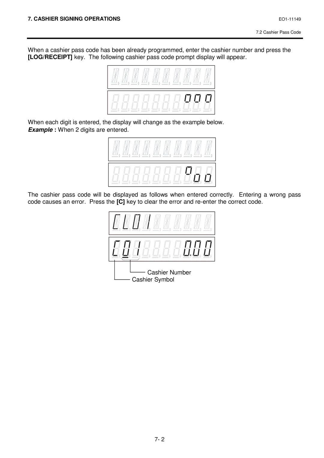 Toshiba MA-1535-2 owner manual Cashier Pass Code 