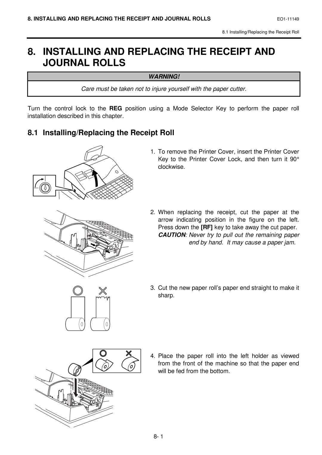 Toshiba MA-1535-2 Installing and Replacing the Receipt and Journal Rolls, Installing/Replacing the Receipt Roll 