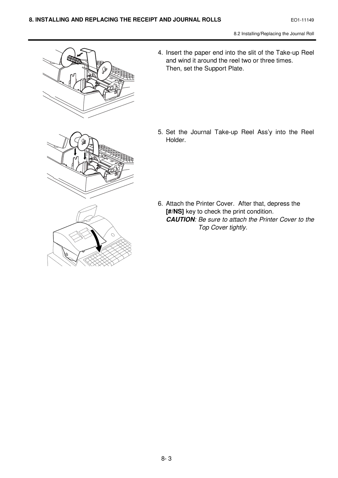 Toshiba MA-1535-2 owner manual Installing and Replacing the Receipt and Journal Rolls 