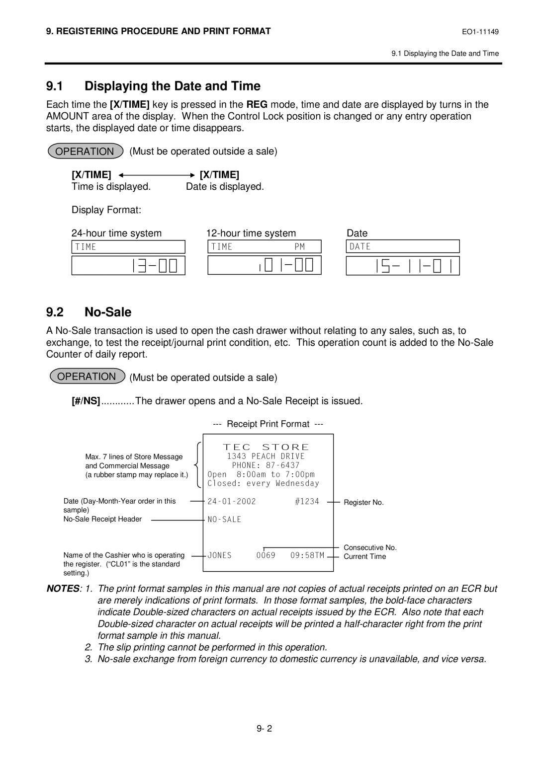 Toshiba MA-1535-2 owner manual Displaying the Date and Time, No-Sale 