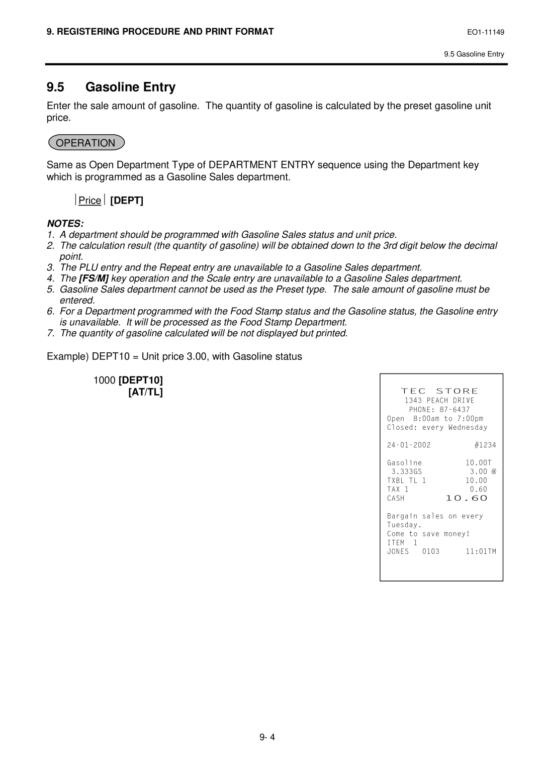 Toshiba MA-1535-2 owner manual Gasoline Entry, Price Dept 