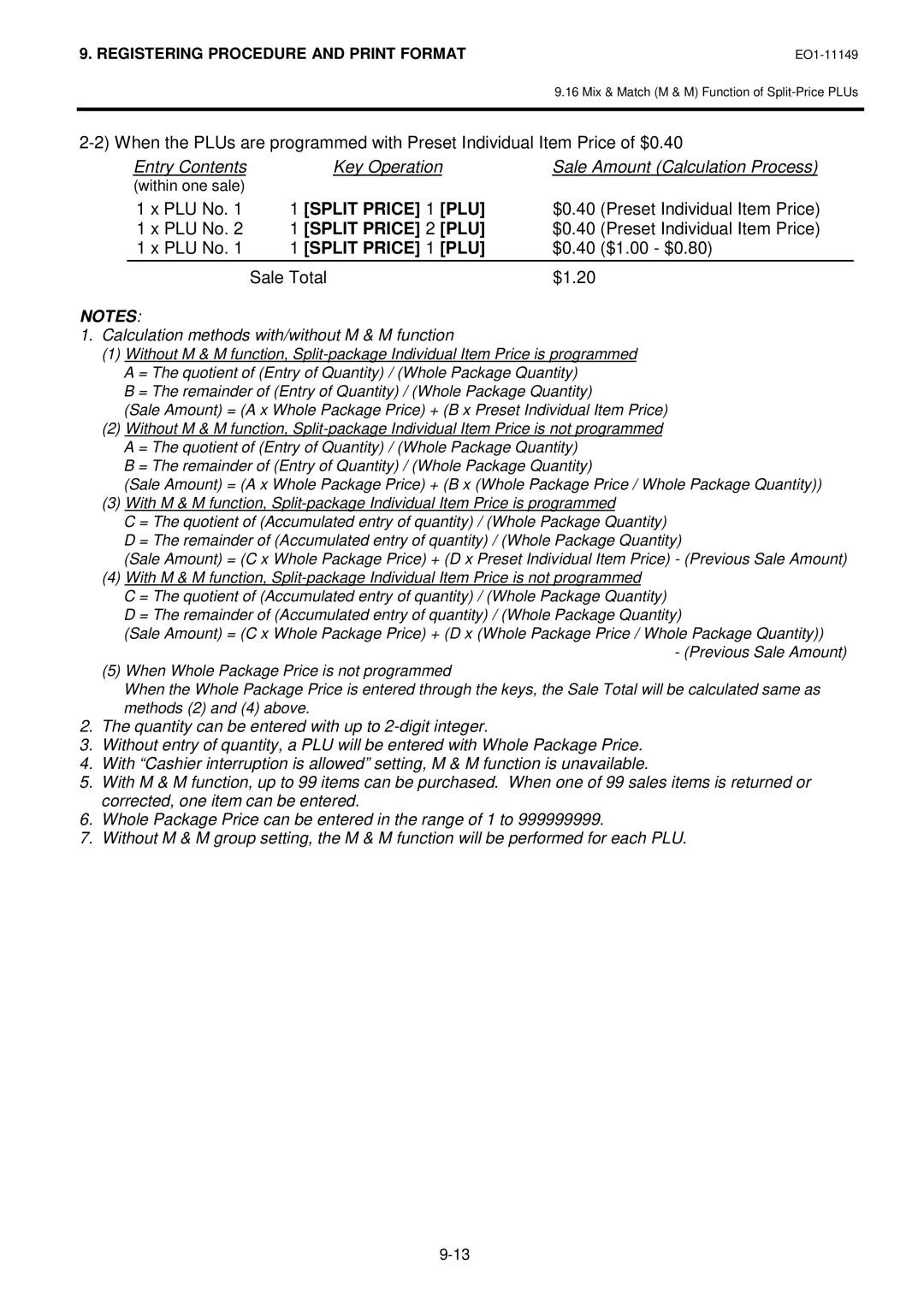 Toshiba MA-1535-2 owner manual $0.40 $1.00 $0.80 Sale Total $1.20, Calculation methods with/without M & M function 