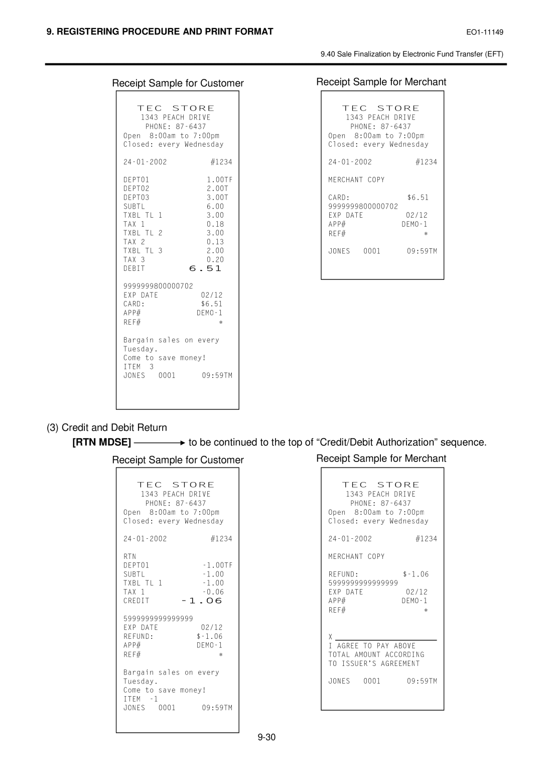 Toshiba MA-1535-2 owner manual Debit Return, To be to the top Credit/Debit Authorization, Receipt Sample$%for#Merchant 