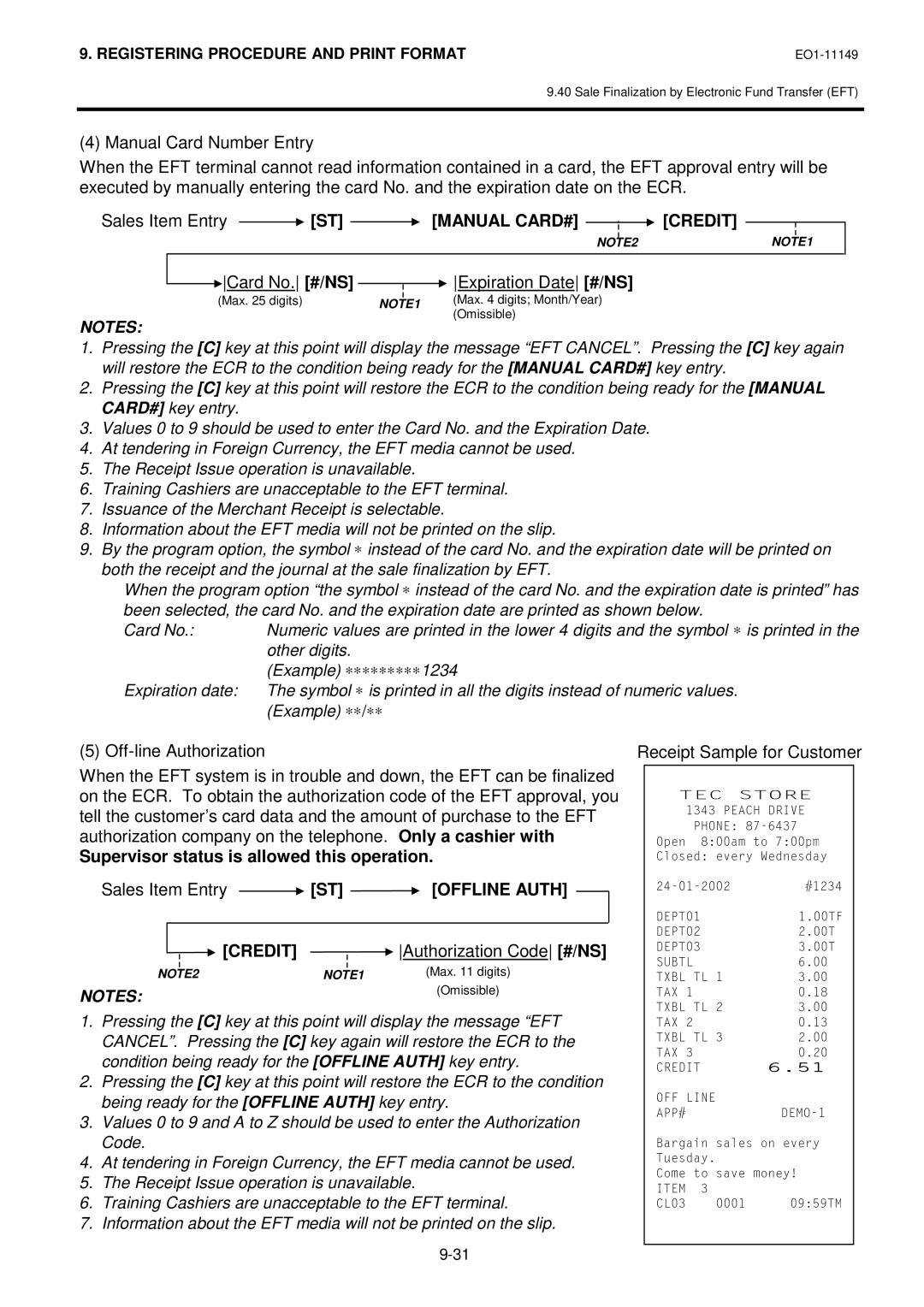 Toshiba MA-1535-2 owner manual Sales Item Entry ST Manual CARD# Credit, Card No. #/NS Expiration Date #/NS 