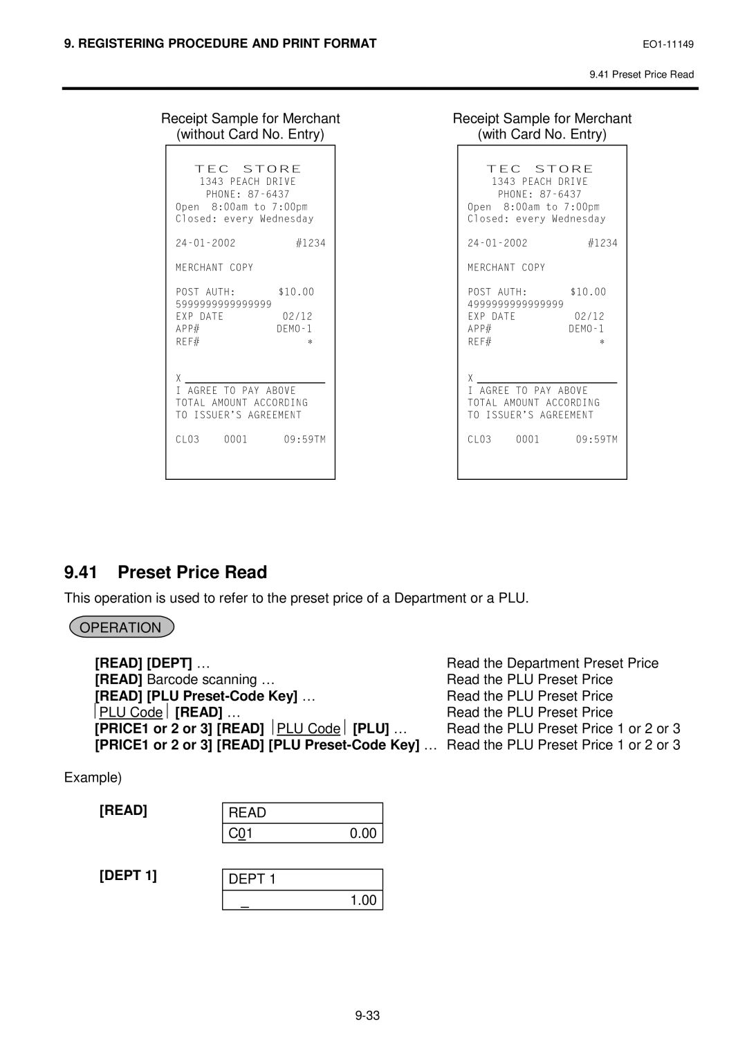 Toshiba MA-1535-2 owner manual Preset Price Read 