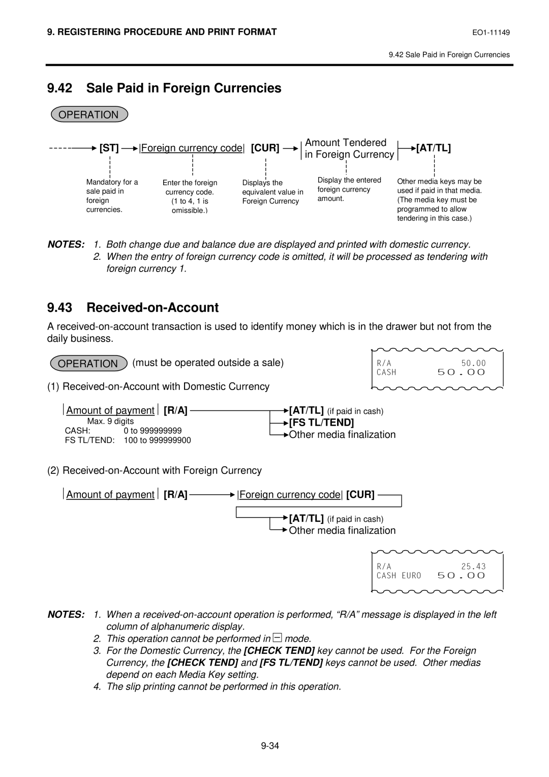 Toshiba MA-1535-2 owner manual Sale Paid in Foreign Currencies, Received-on-Account, Fs Tl/Tend 