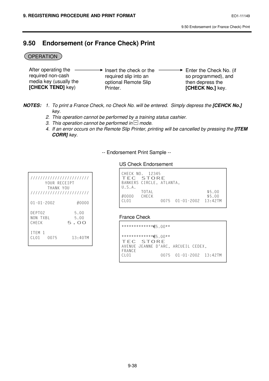 Toshiba MA-1535-2 owner manual Endorsement or France Check Print, Endorsement Print Sample US Check Endorsement 