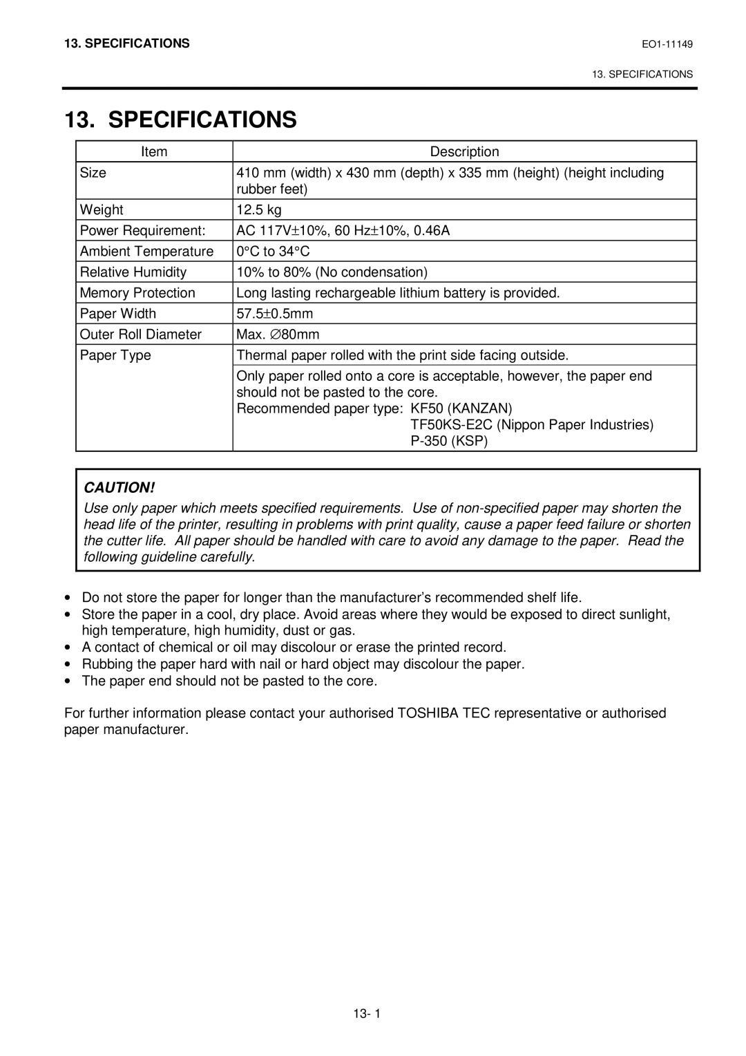 Toshiba MA-1535-2 owner manual Specifications, Description 