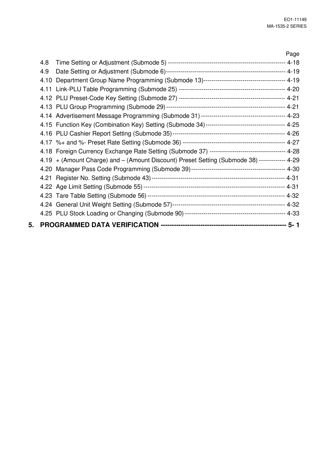 Toshiba MA-1535-2 owner manual Programmed Data Verification, Link-PLU Table Programming Submode 