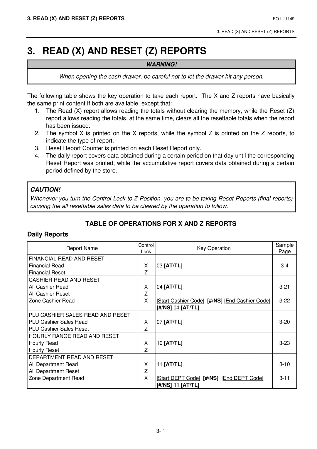 Toshiba MA-1535-2 owner manual Read X and Reset Z Reports, Daily Reports 