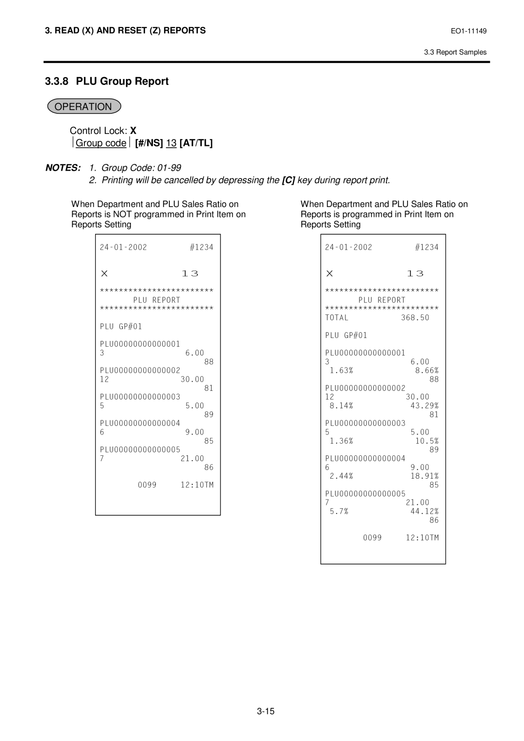 Toshiba MA-1535-2 owner manual PLU Group Report, Control Lock, Group code #/NS 13 AT/TL 