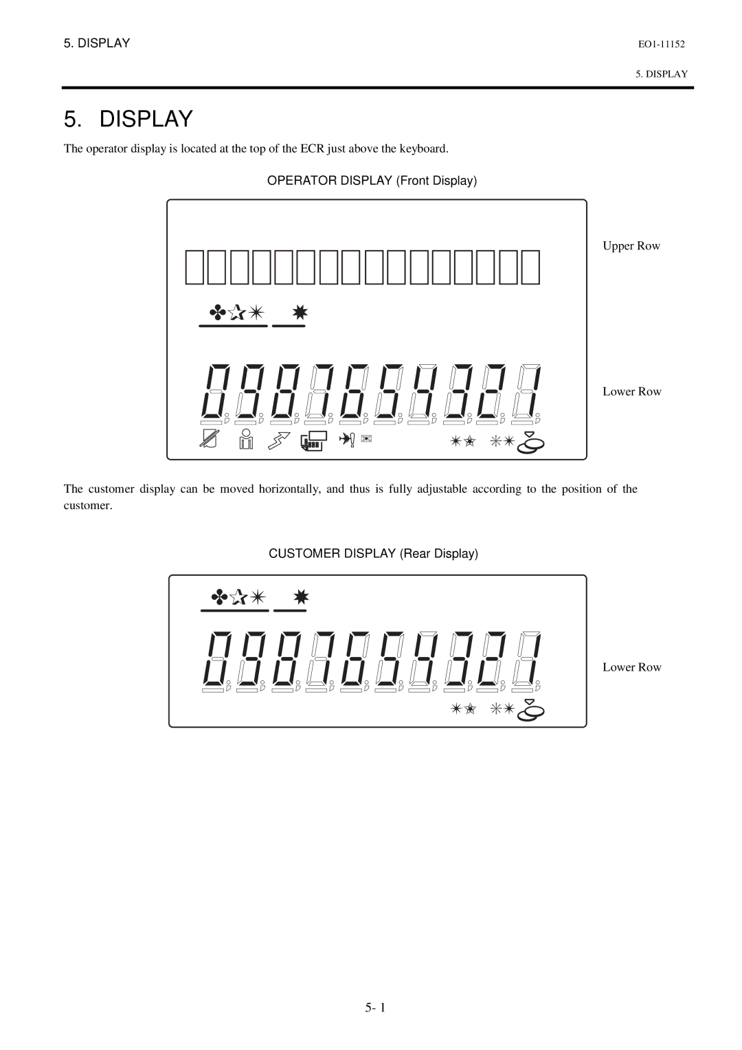 Toshiba MA-1595-1 Series owner manual Operator Display Front Display, Customer Display Rear Display 