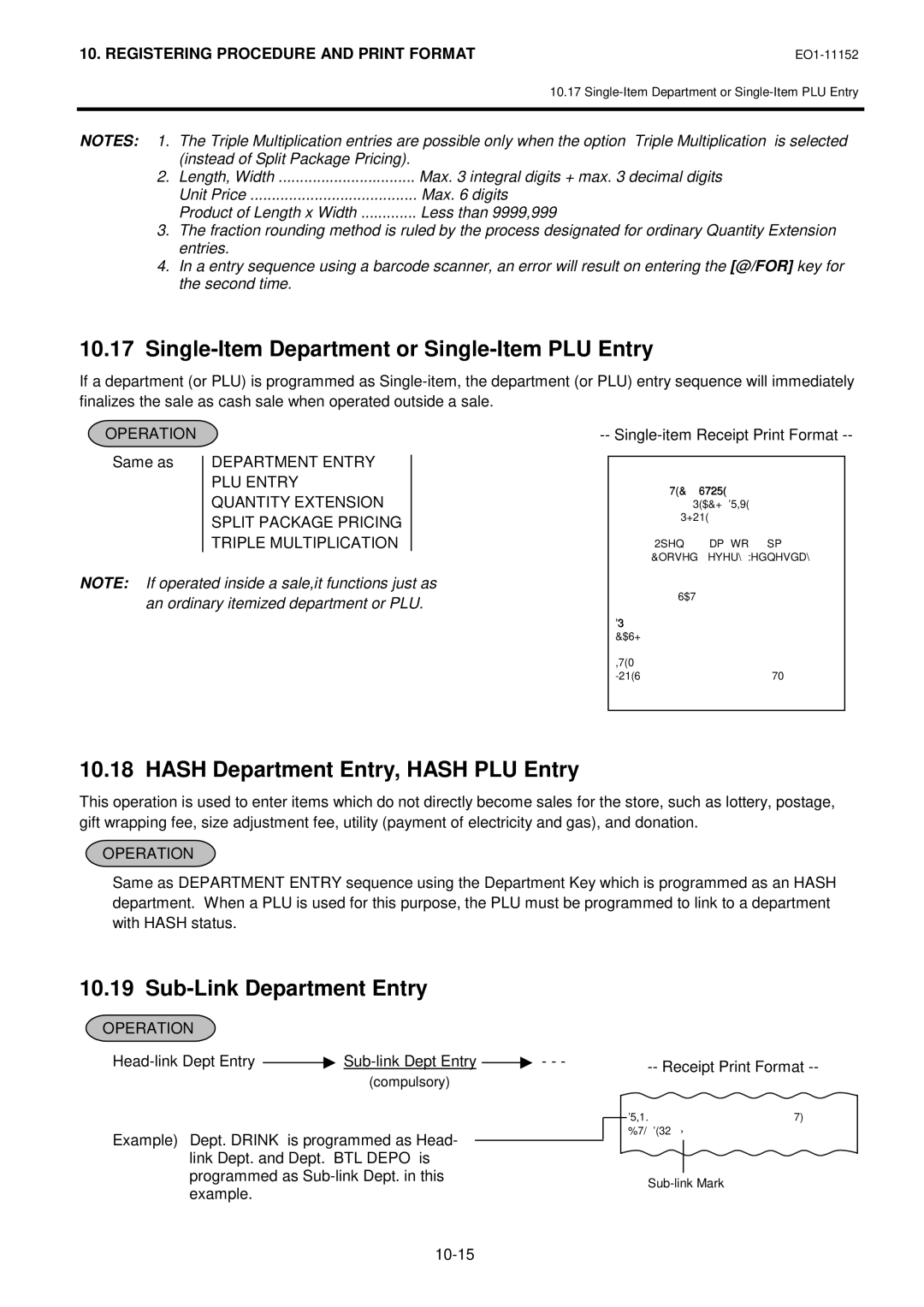 Toshiba MA-1595-1 Series Single Item Department or Single-Item PLU Entry, Hash Department Entry, Hash PLU Entry 