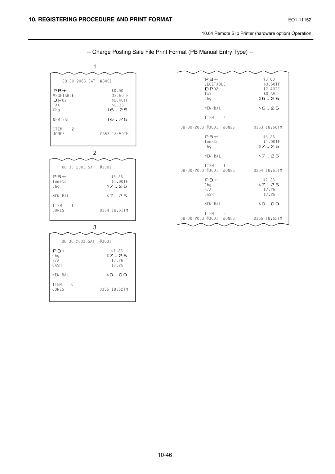 Toshiba MA-1595-1 Series owner manual Charge Posting Sale File Print Format PB Manual Entry Type, 10-46 