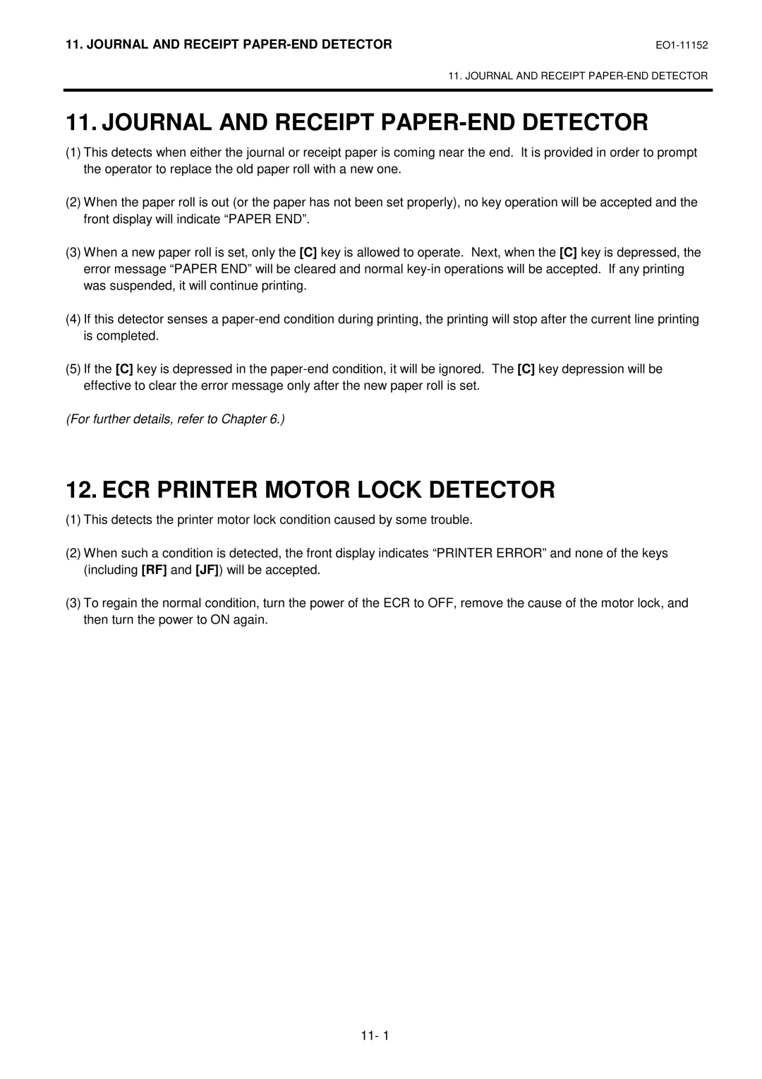 Toshiba MA-1595-1 Series owner manual Journal and Receipt PAPER-END Detector, ECR Printer Motor Lock Detector 