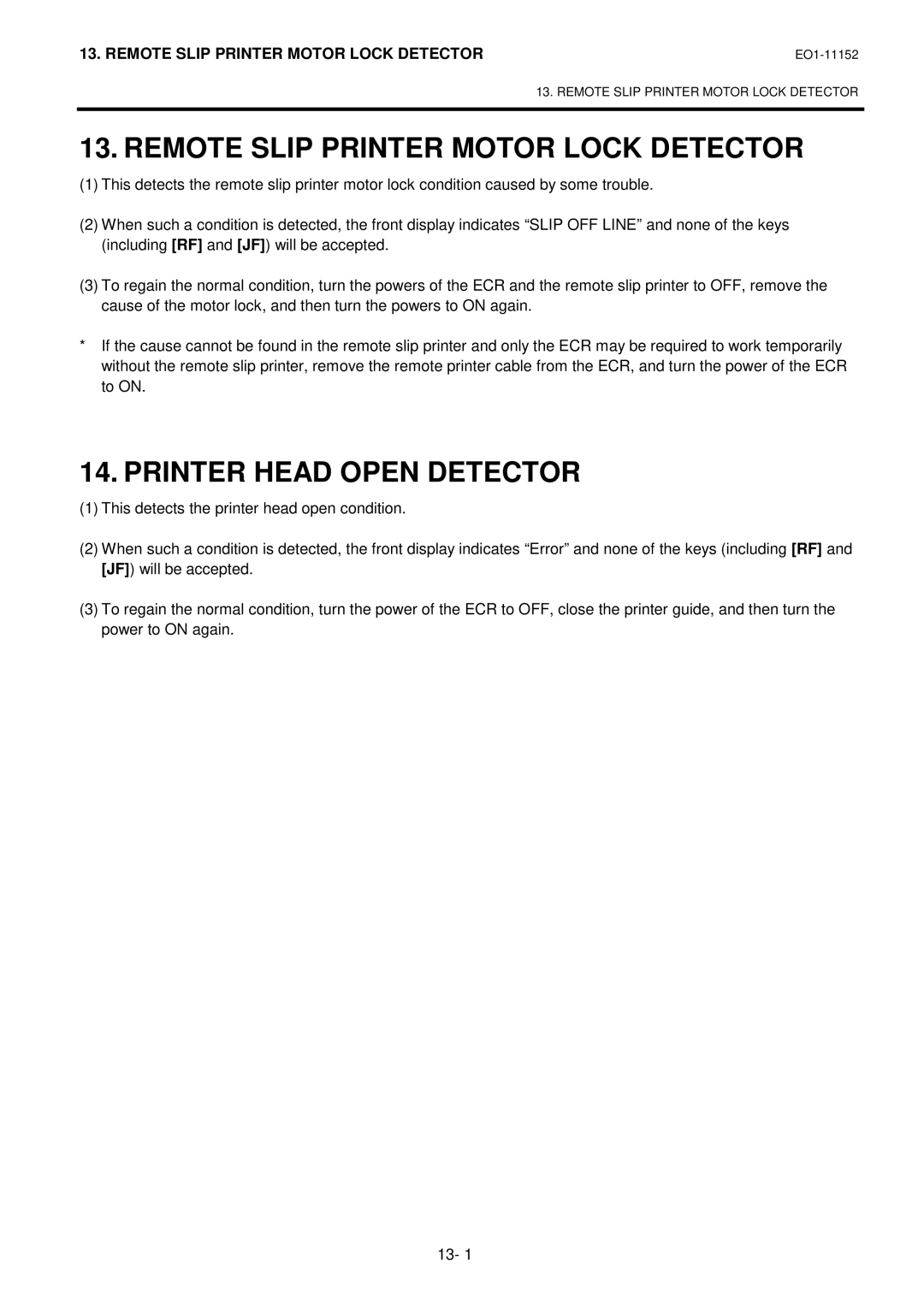 Toshiba MA-1595-1 Series owner manual Remote Slip Printer Motor Lock Detector, Printer Head Open Detector 