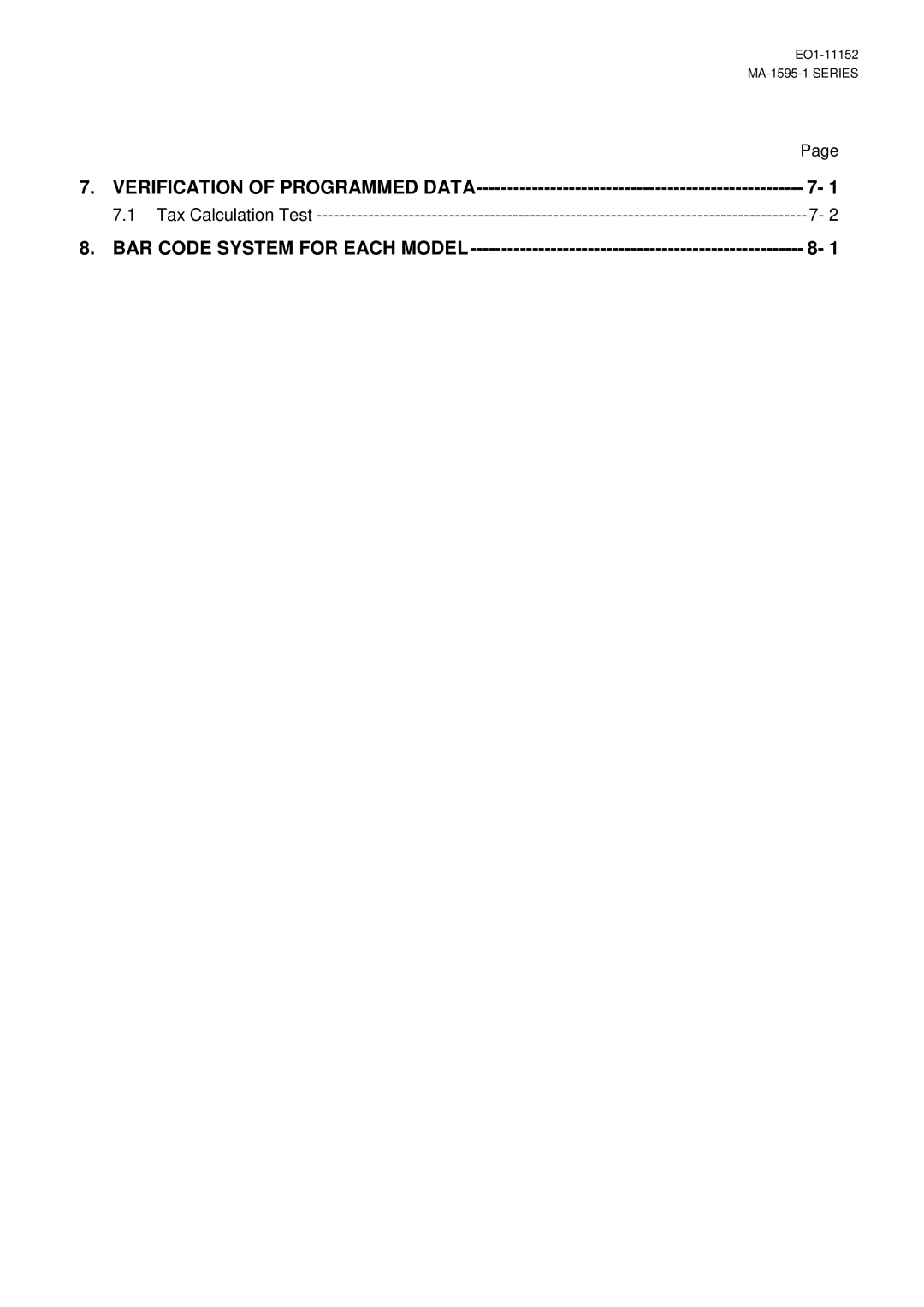 Toshiba MA-1595-1 Series owner manual Verification of Programmed Data 