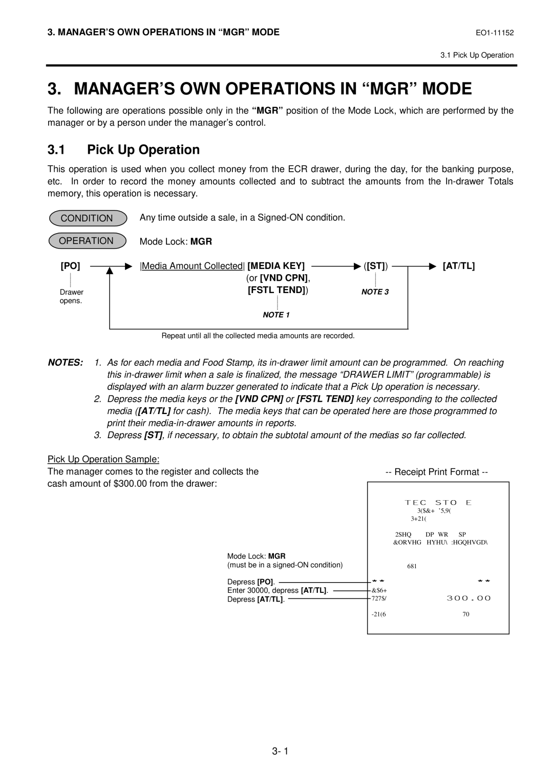 Toshiba MA-1595-1 Series owner manual MANAGER’S OWN Operations in MGR Mode, Pick Up Operation, Condition, Or VND CPN 