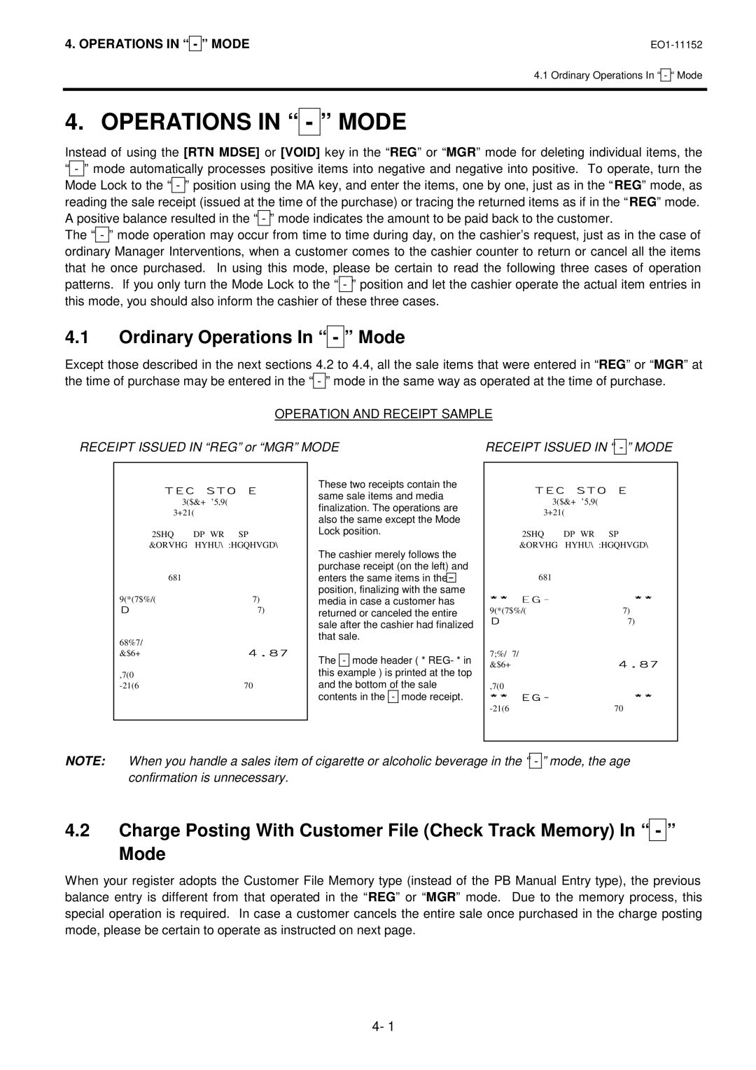 Toshiba MA-1595-1 Series owner manual Operations in Mode, Operation and Receipt Sample 