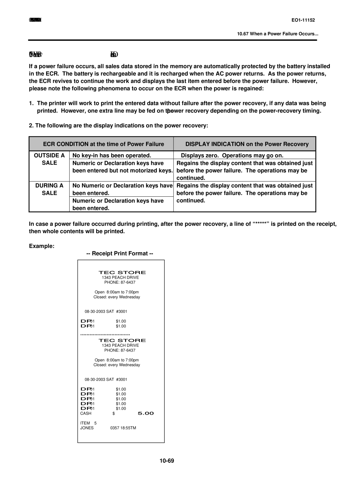 Toshiba MA-1595-1 owner manual When a Power Failure Occurs, Outside a, Sale, During a, 10-69 