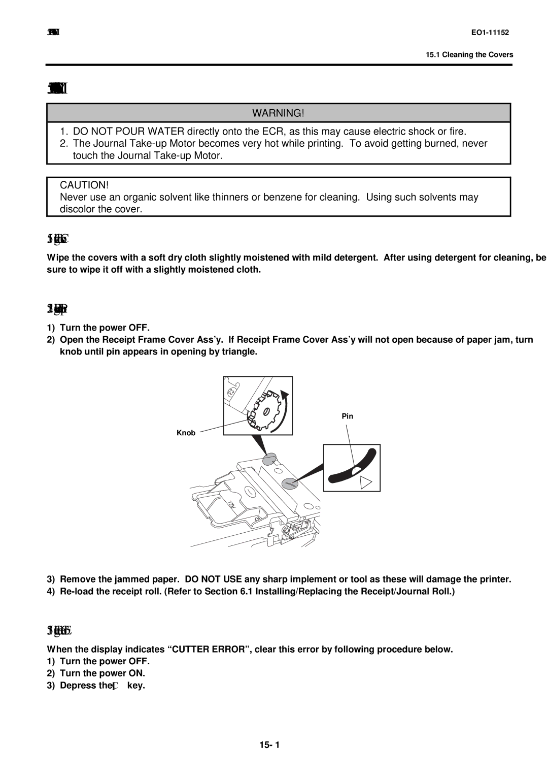 Toshiba MA-1595-1 owner manual General Maintenance, Cleaning the Covers, Removing Jammed Paper, Clearing the Cutter Error 