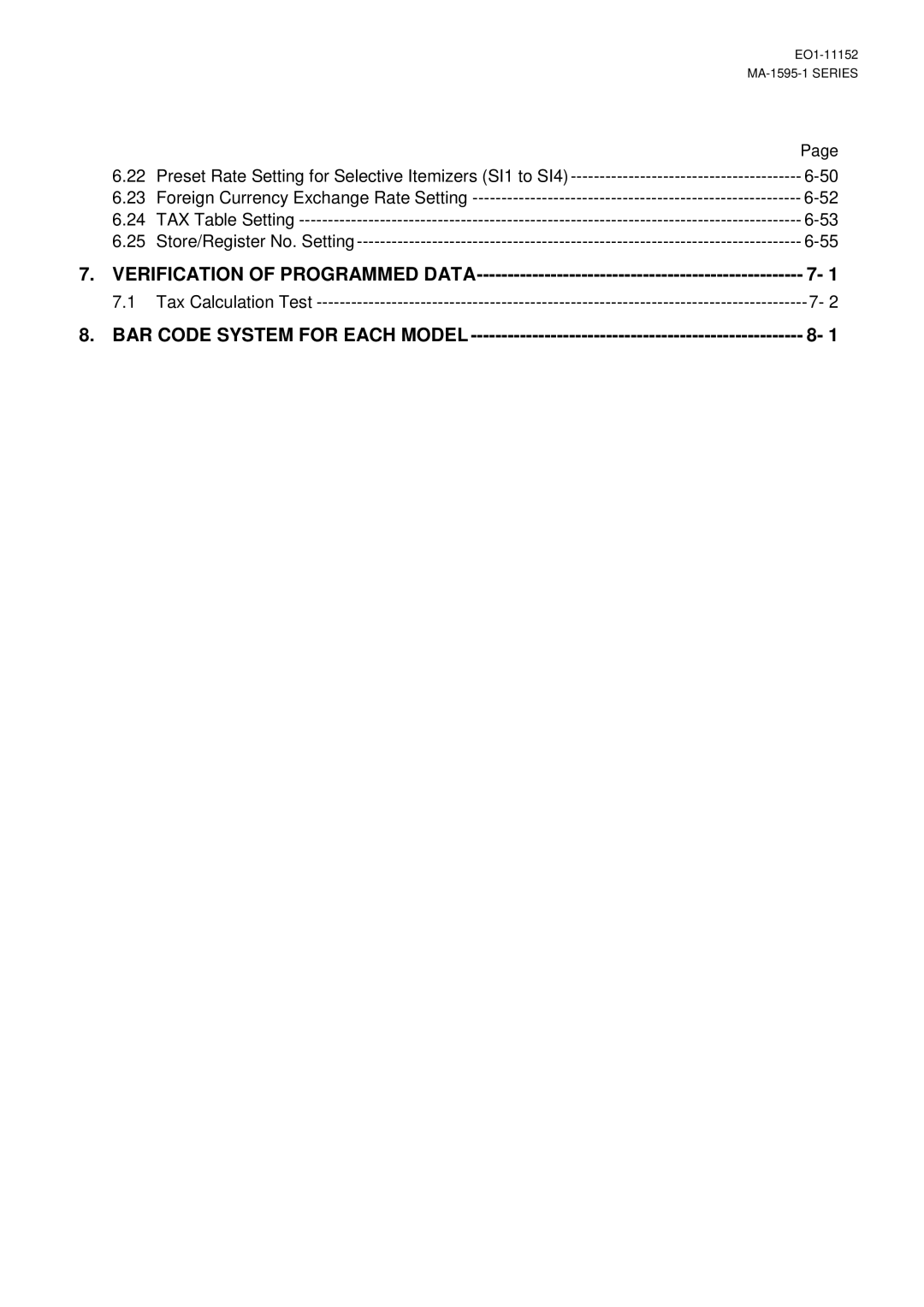 Toshiba MA-1595-1 owner manual Preset Rate Setting for Selective Itemizers SI1 to SI4 