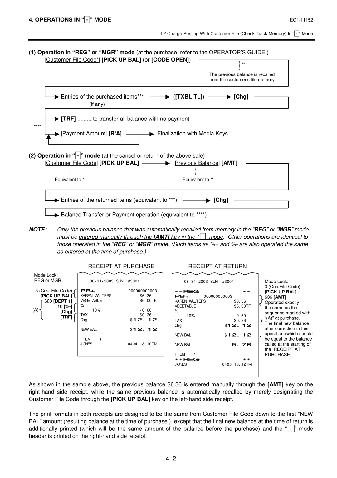 Toshiba MA-1595-1 owner manual Customer File Code*PICK UP BAL or Code Open, Receipt AT Purchase, Receipt AT Return 