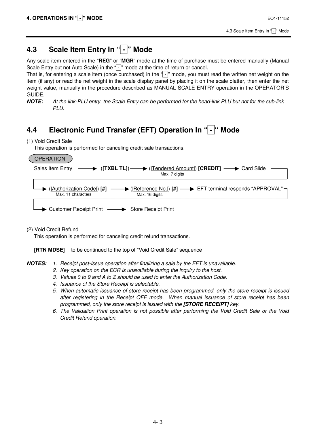 Toshiba MA-1595-1 owner manual Scale Item Entry In Mode, Electronic Fund Transfer EFT Operation In Mode 