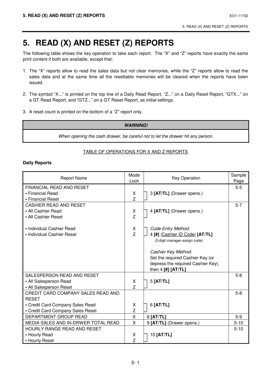 Toshiba MA-1595-1 owner manual Read X and Reset Z Reports 