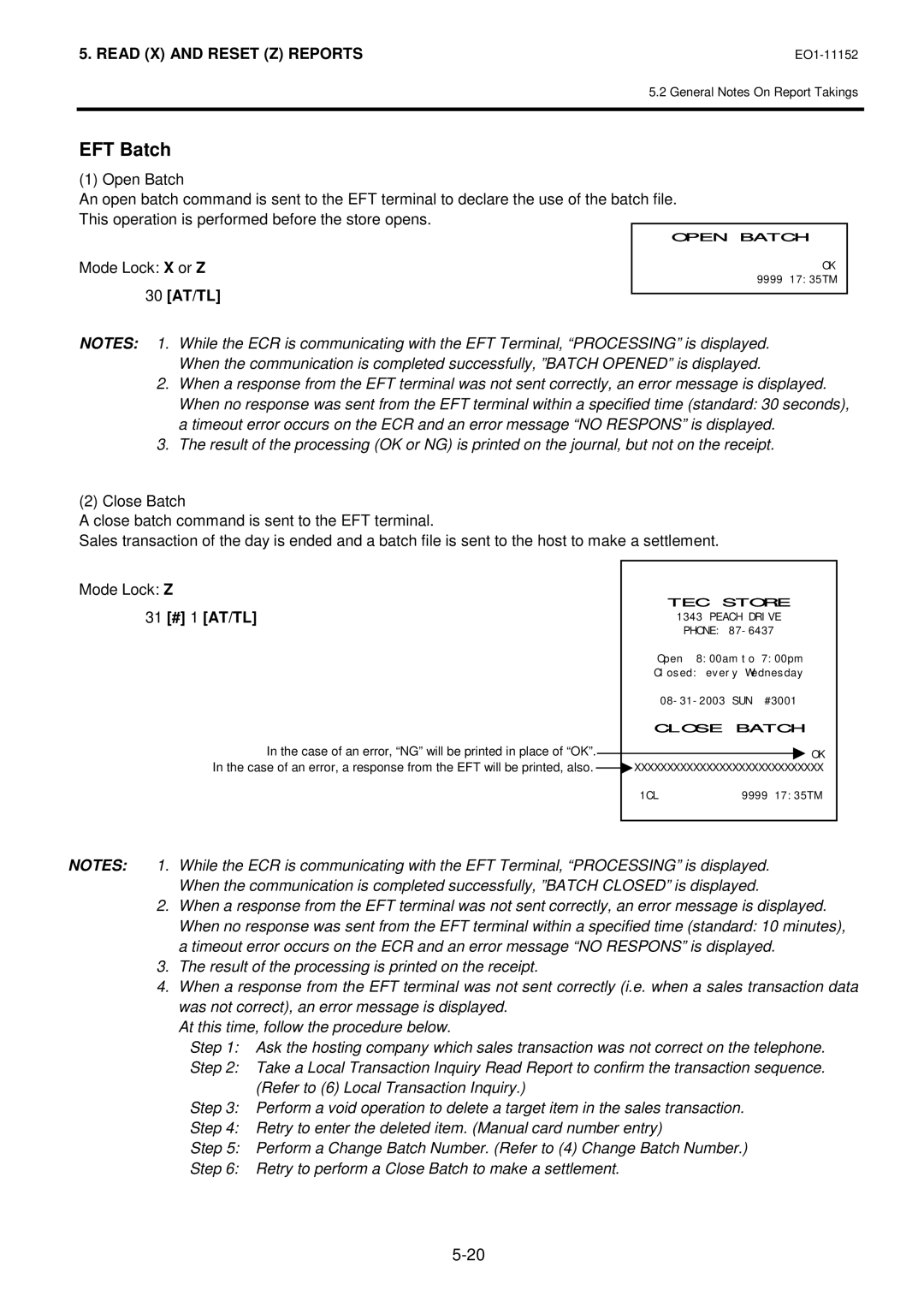 Toshiba MA-1595-1 owner manual EFT Batch, 30 AT/TL, 31 # 1 AT/TL 