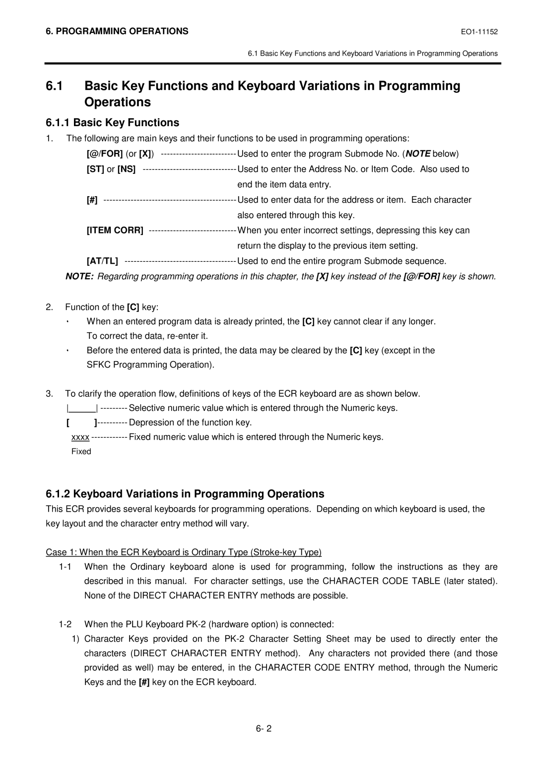 Toshiba MA-1595-1 owner manual Basic Key Functions, Keyboard Variations in Programming Operations 