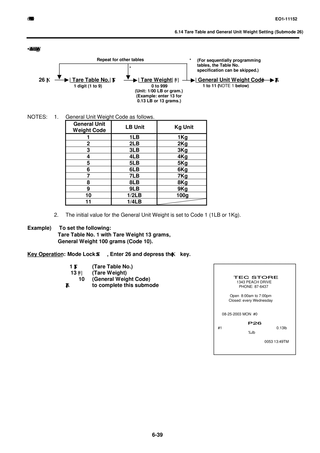 Toshiba MA-1595-1 owner manual Tare Table and General Unit Weight Setting 