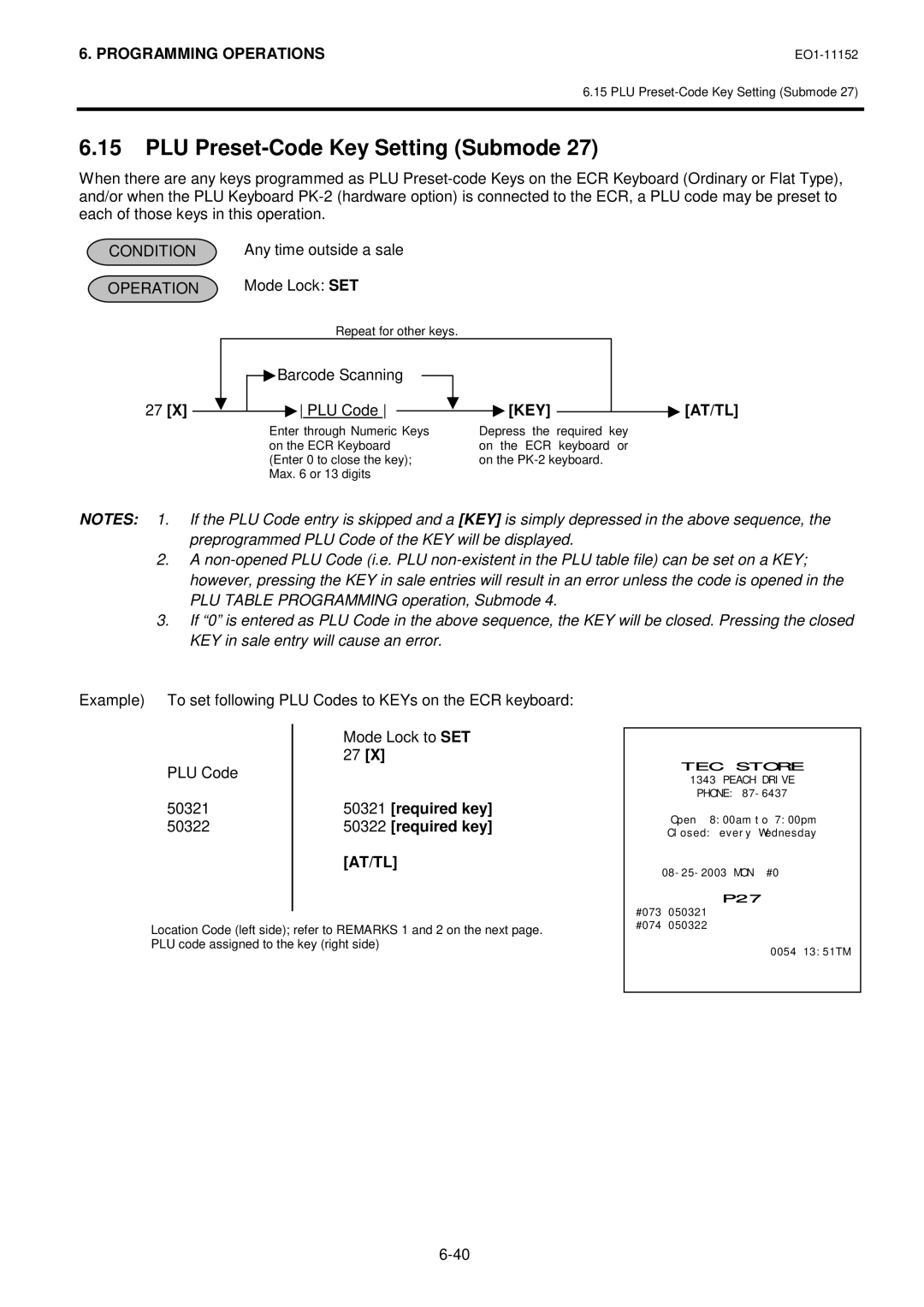 Toshiba MA-1595-1 owner manual PLU Preset-Code Key Setting Submode, Barcode Scanning PLU Code KEY, Required key, 50322 