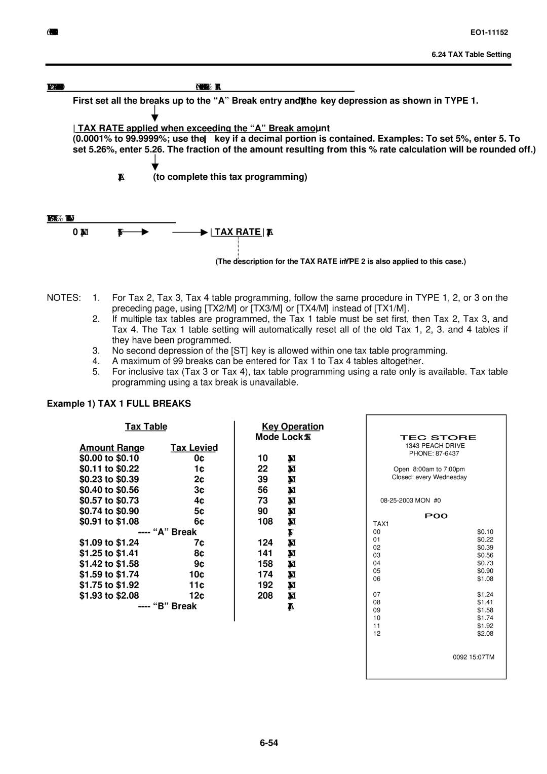 Toshiba MA-1595-1 owner manual Type 2 TAX 1 Combination of NON-CYCLIC Breaks and % Rate, Type 3 TAX 1 % Rate only, TX1/M 