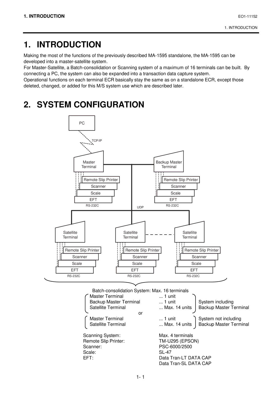 Toshiba MA-1595-1 owner manual Introduction, System Configuration, TM-U295 Epson, Eft 