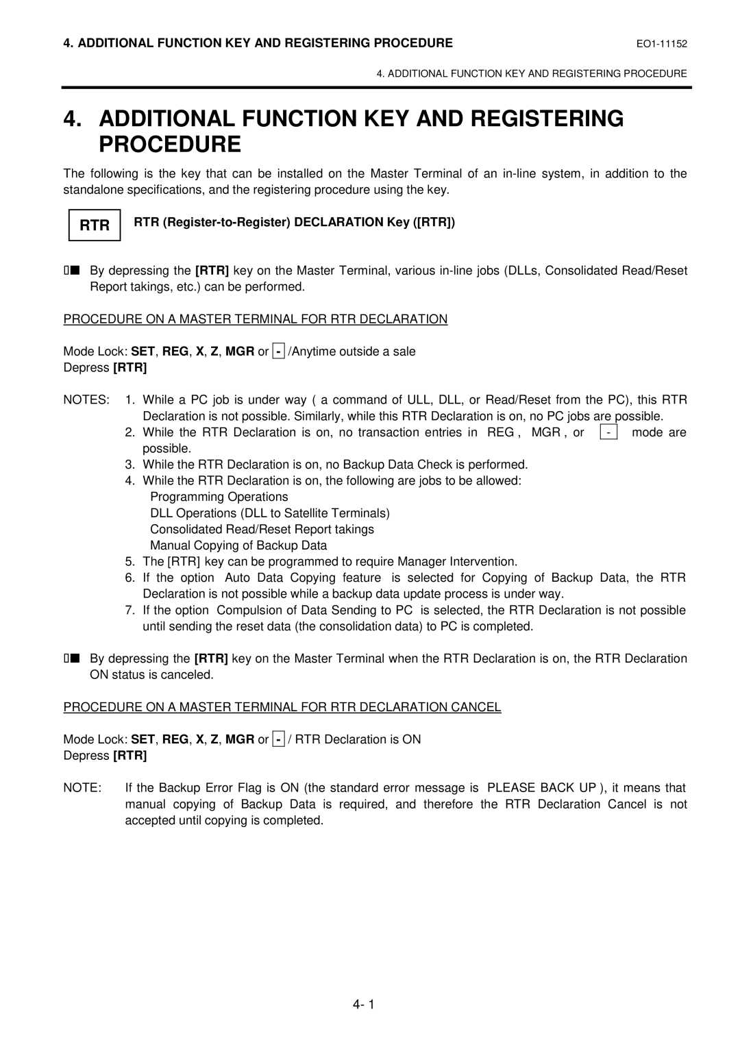 Toshiba MA-1595-1 Additional Function KEY and Registering Procedure, RTR Register-to-Register Declaration Key RTR 