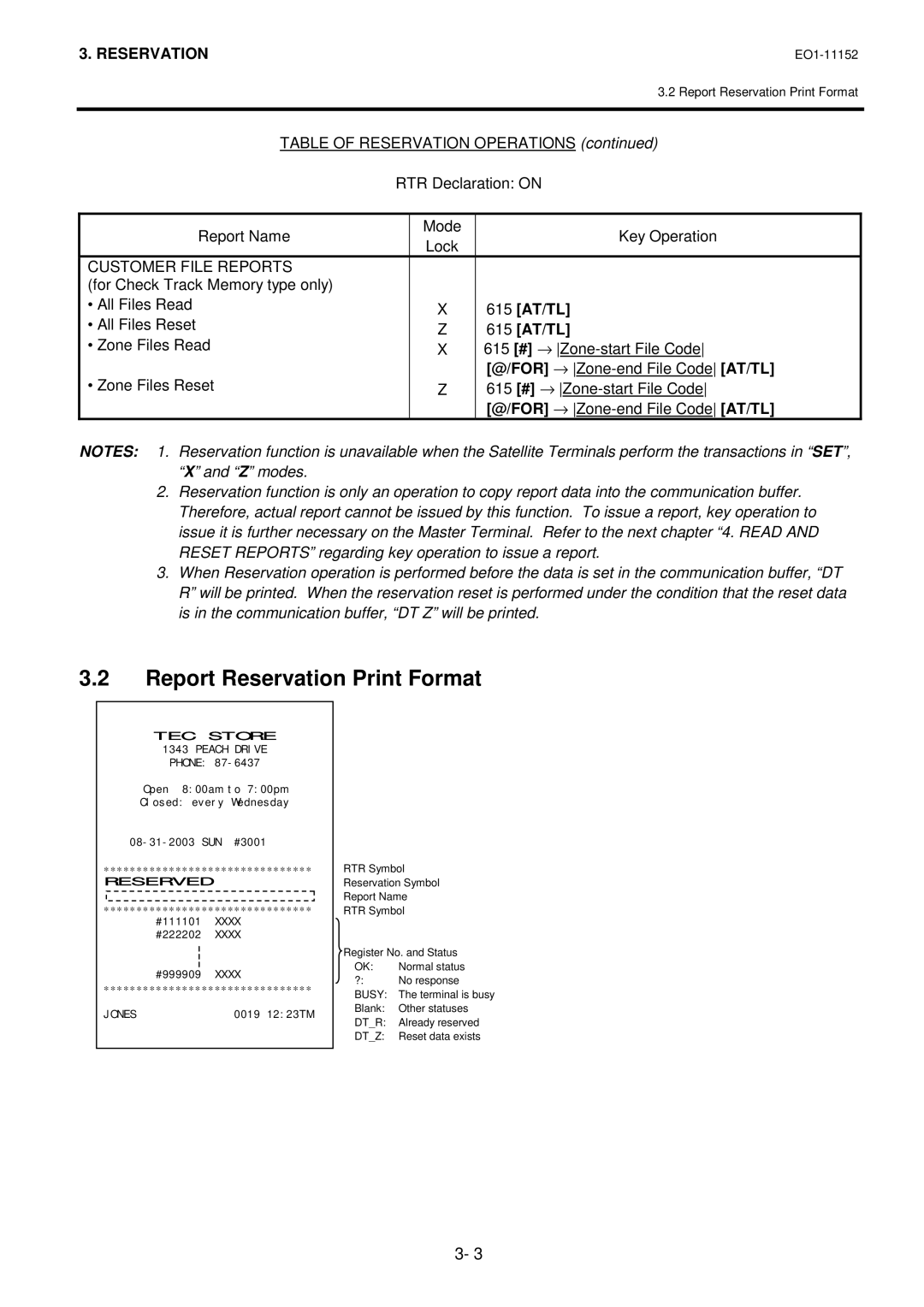 Toshiba MA-1595-1 owner manual Report Reservation Print Format, Reserved 