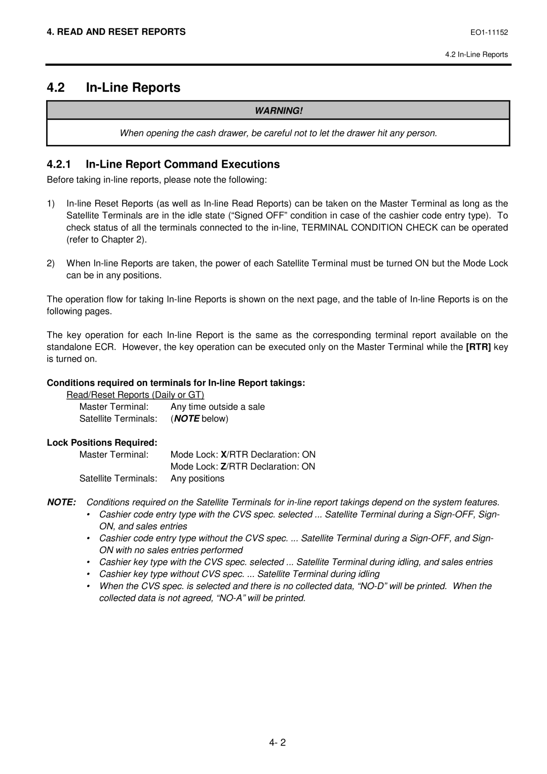 Toshiba MA-1595-1 owner manual In-Line Reports, In-Line Report Command Executions, Lock Positions Required 