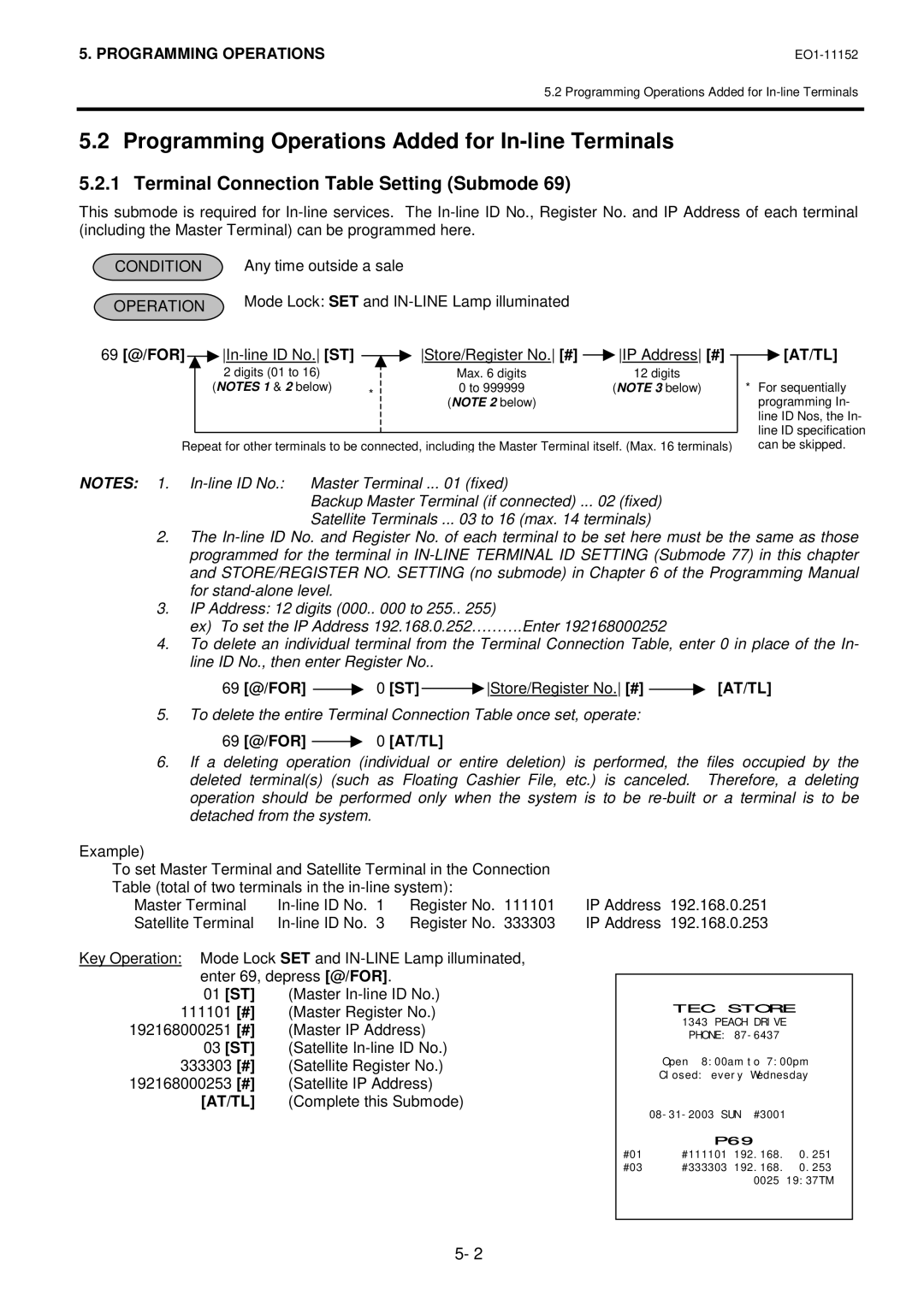 Toshiba MA-1595-1 Programming Operations Added for In-line Terminals, Terminal Connection Table Setting Submode 