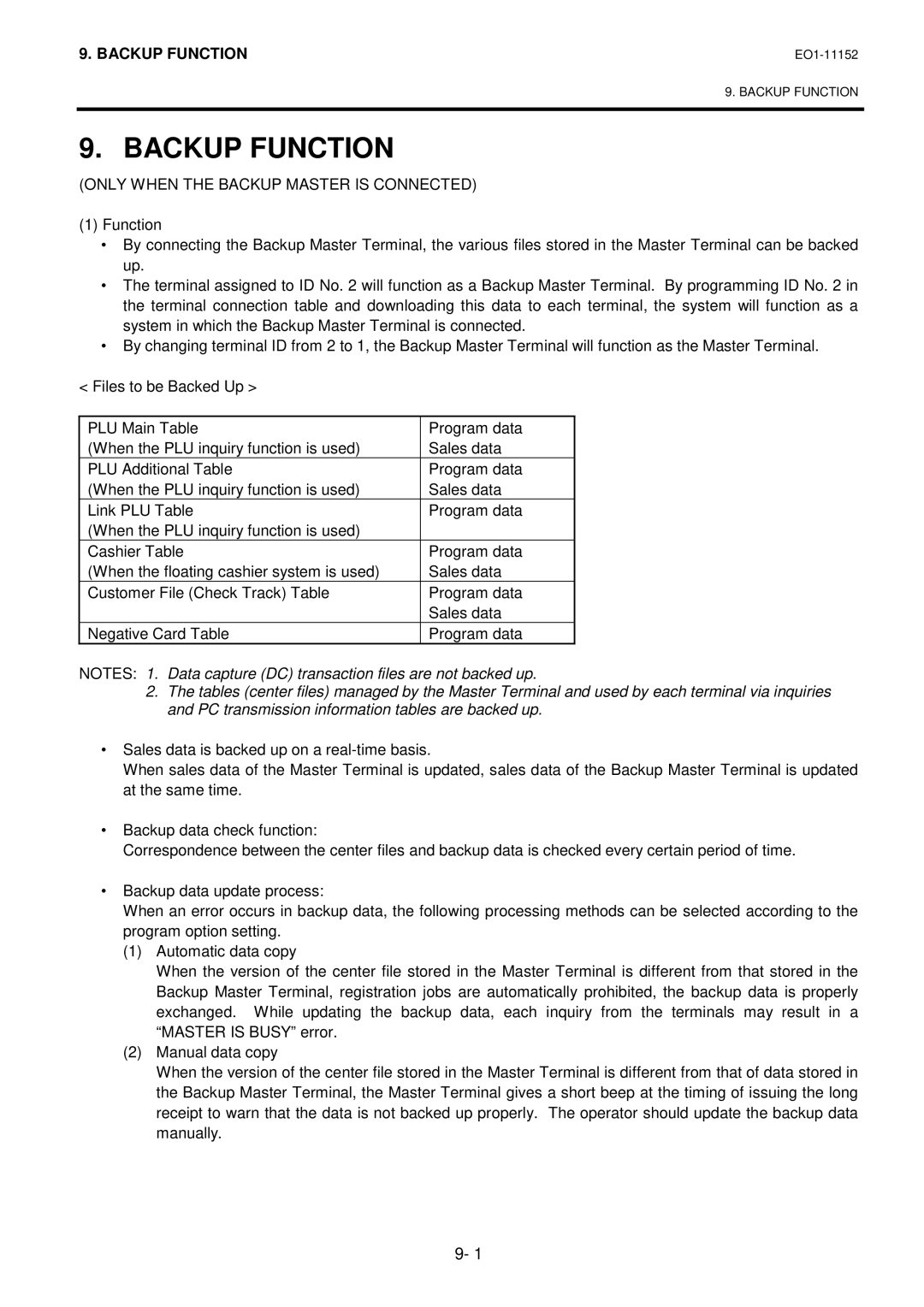 Toshiba MA-1595-1 owner manual Backup Function, Only When the Backup Master is Connected 