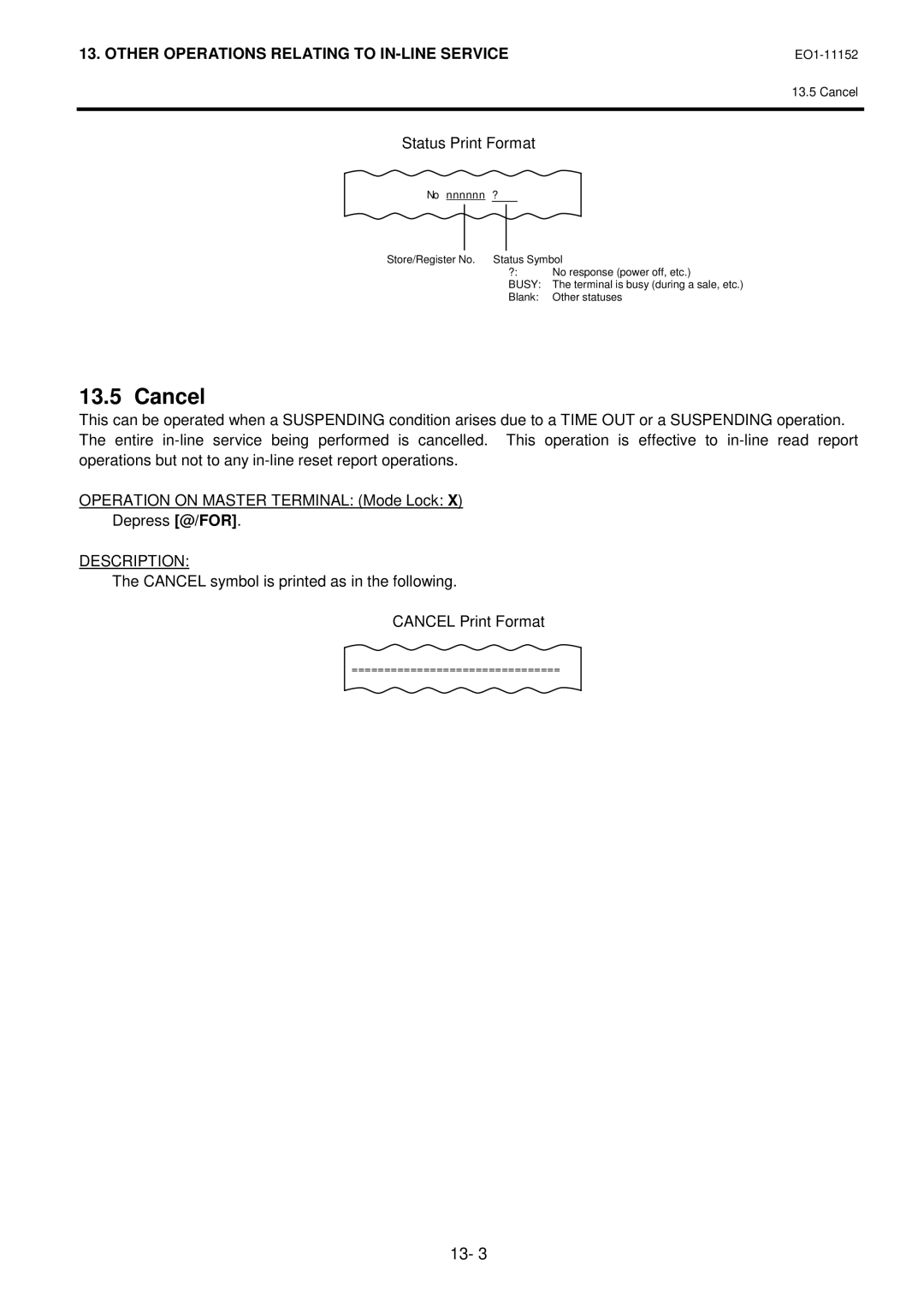 Toshiba MA-1595-1 owner manual Cancel, Status Print Format 