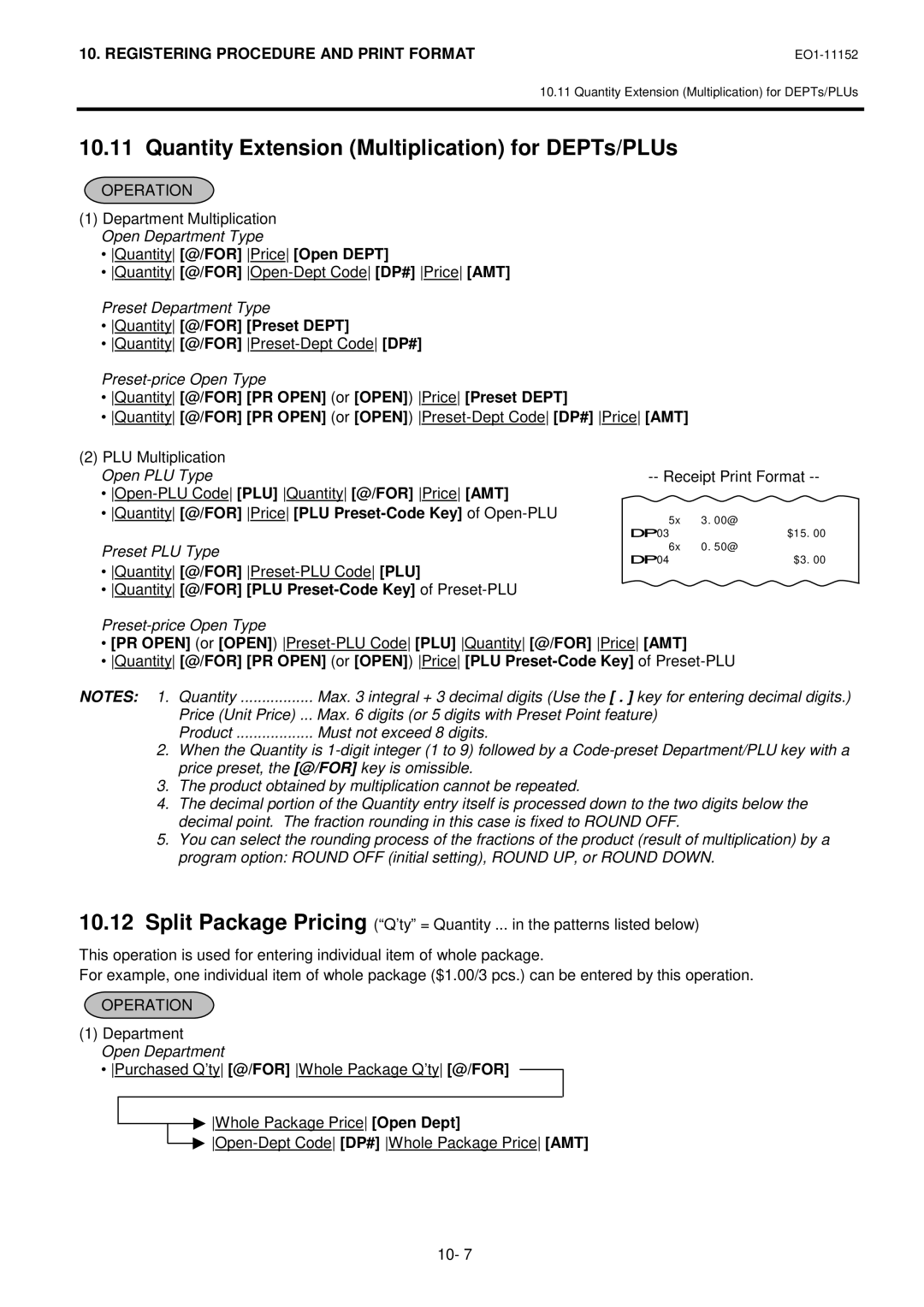 Toshiba MA-1595-1 owner manual Quantity Extension Multiplication for DEPTs/PLUs, Quantity@/FOR PriceOpen Dept 