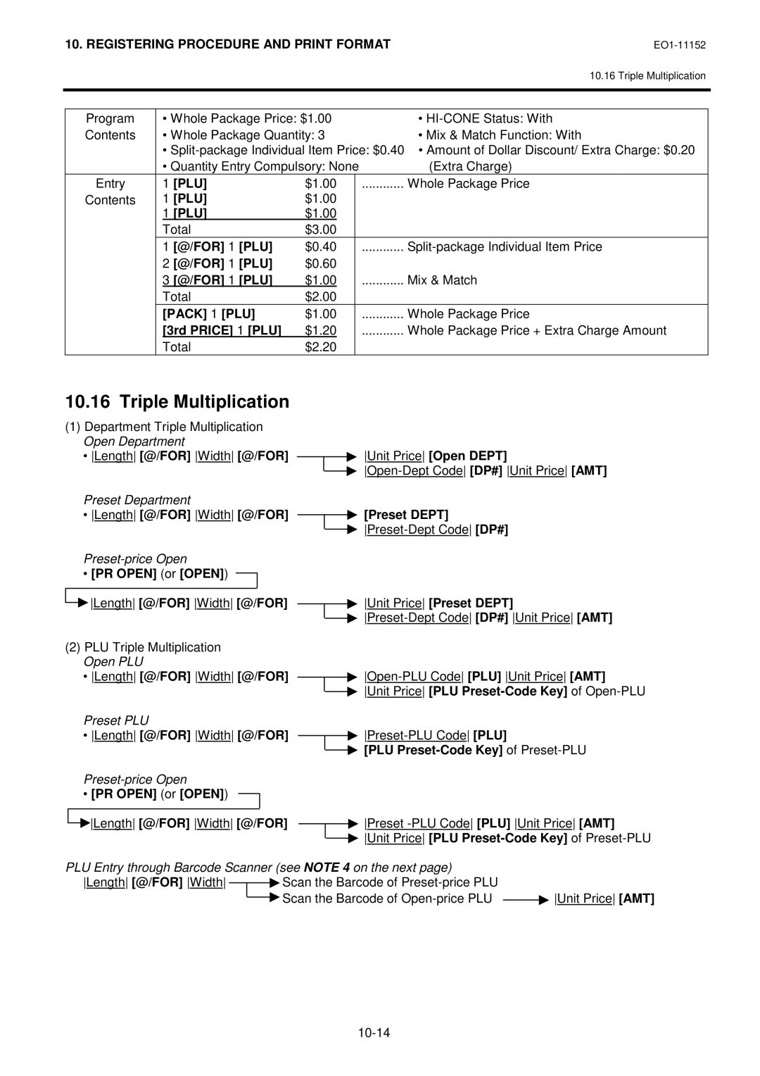 Toshiba MA-1595-1 owner manual Triple Multiplication, Length@/FOR Width@/FOR, PR Open or Open Unit PriceOpen Dept 